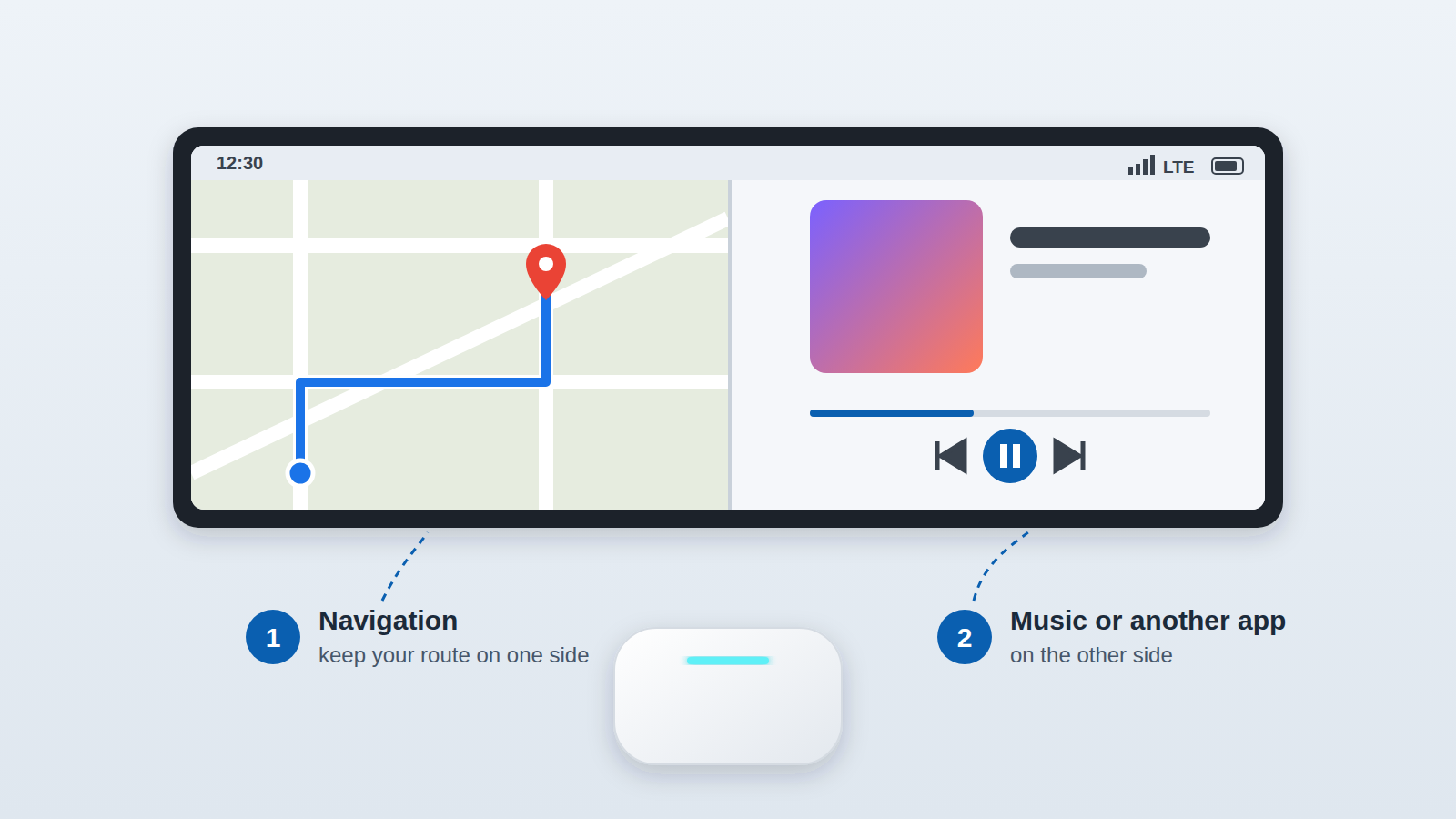 Tbox Max Ultra im Split-Screen: Navigation und Musik-App nebeneinander auf dem Autobildschirm