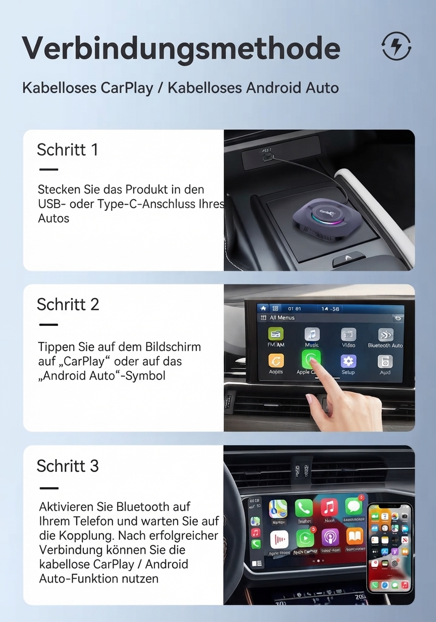 Connection method - Wireless CarPlay/Wireless Android Auto