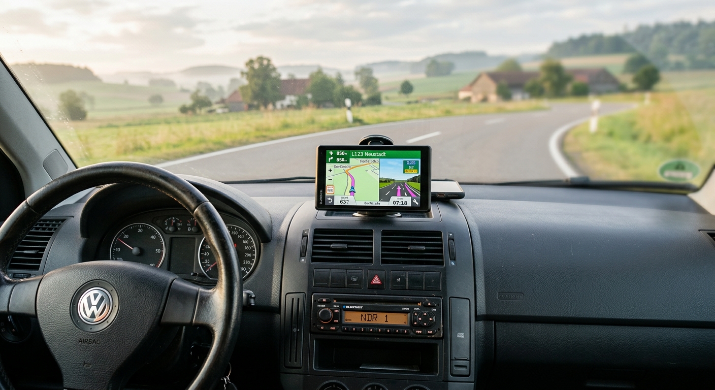 1-DIN Radio mit CarPlay und ausgefahrenem Display im hellen Fahrzeuginnenraum