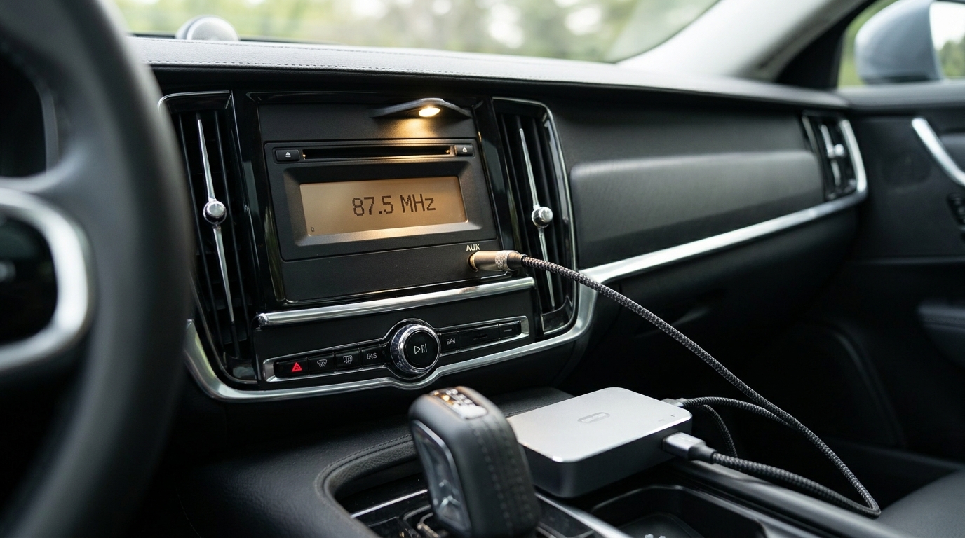 Autoradio mit freier UKW-Frequenz für den FM-Sender der Konsole eingestellt