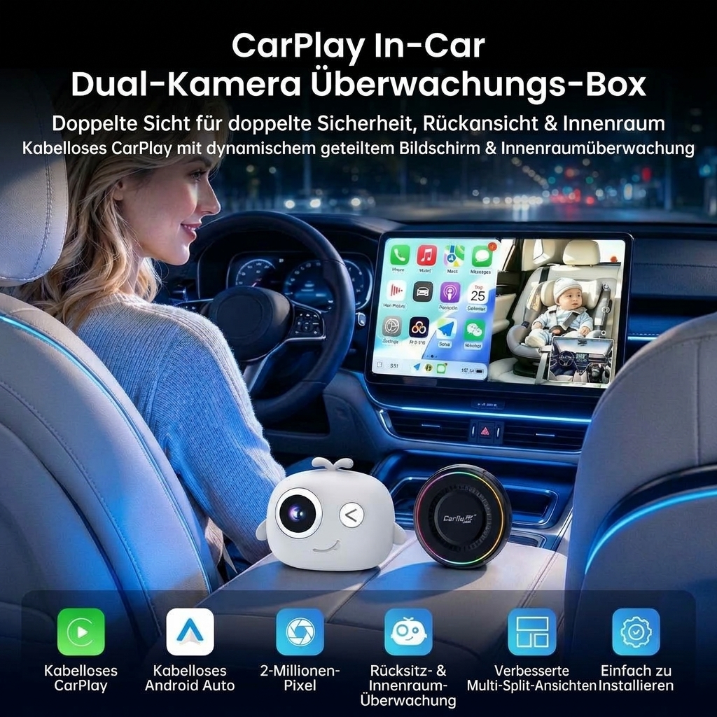 主图4 Carlinkit DashVue – Kabelloses CarPlay & Android Auto Adapter mit 1080P Baby-Rücksitzkamera, Nachtsicht, Splitscreen – Bild 3