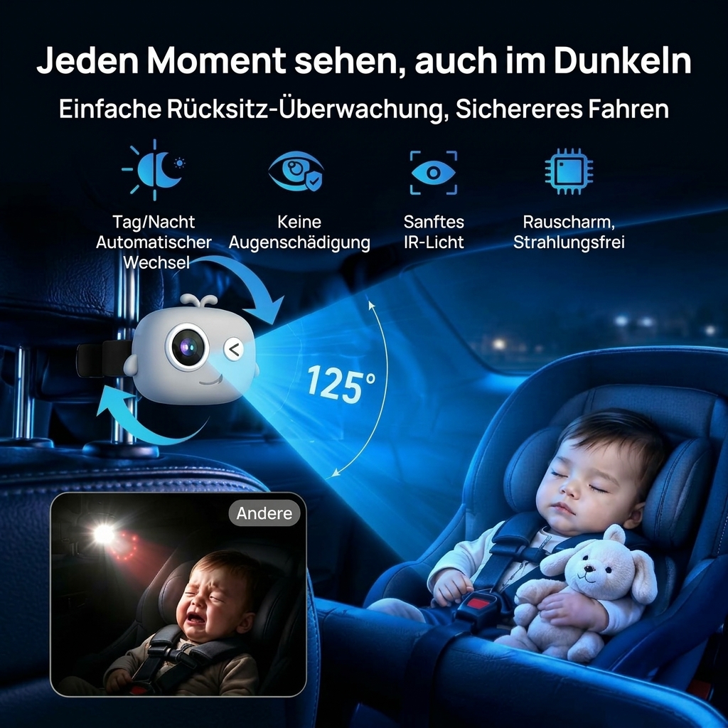 主图5 Carlinkit DashVue – Kabelloses CarPlay & Android Auto Adapter mit 1080P Baby-Rücksitzkamera, Nachtsicht, Splitscreen – Bild 4