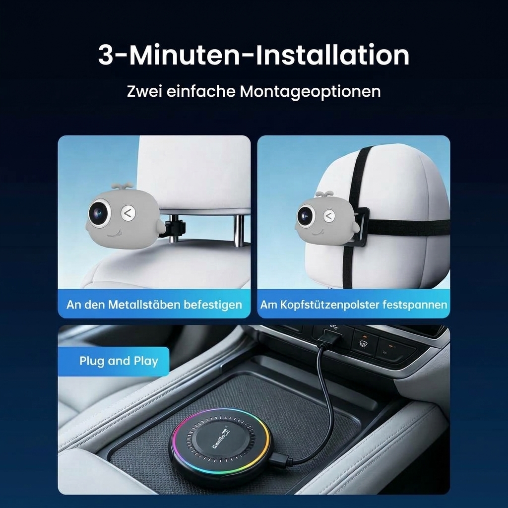 主图7 Carlinkit DashVue – Kabelloses CarPlay & Android Auto Adapter mit 1080P Baby-Rücksitzkamera, Nachtsicht, Splitscreen – Bild 6